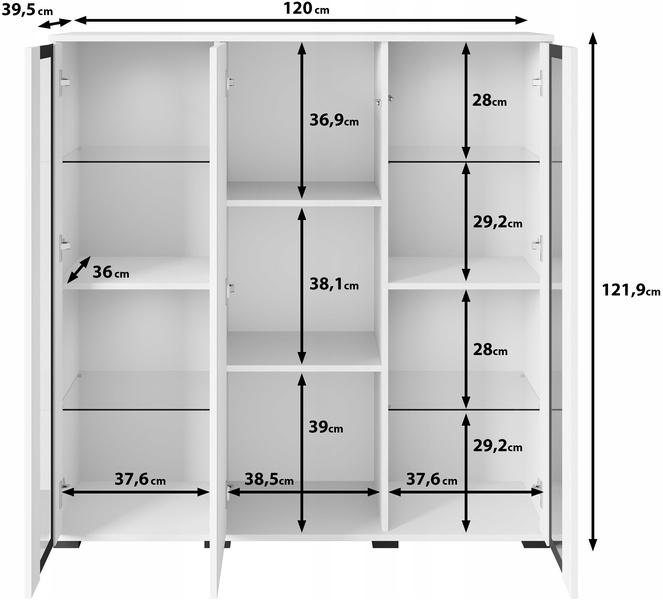 Komoda wysoka CARO 120cm Biały / Biały Połysk