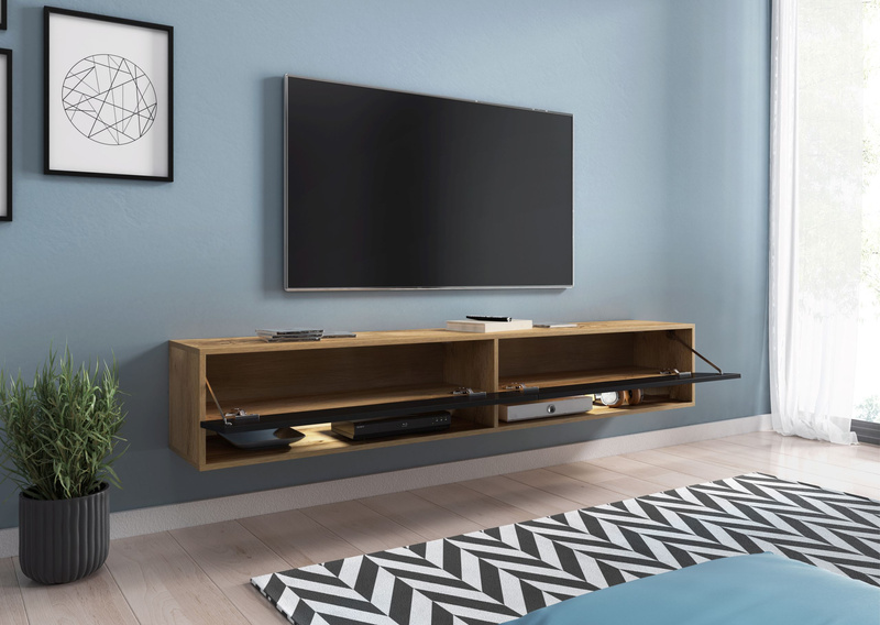 Szafka RTV Lowboard A 180cm DĄB WOTAN / CZARNY POŁYSK