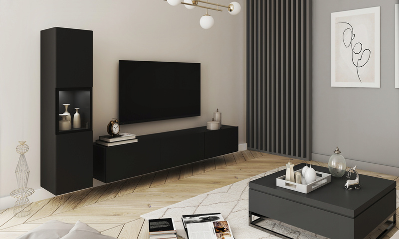 Meblościanka BERLIN Zestaw Mebli, Salon Dąb Wotan / Biały Połysk