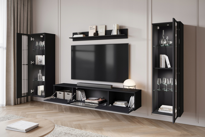 Meblościanka CARO Zestaw mebli, salon Czarny