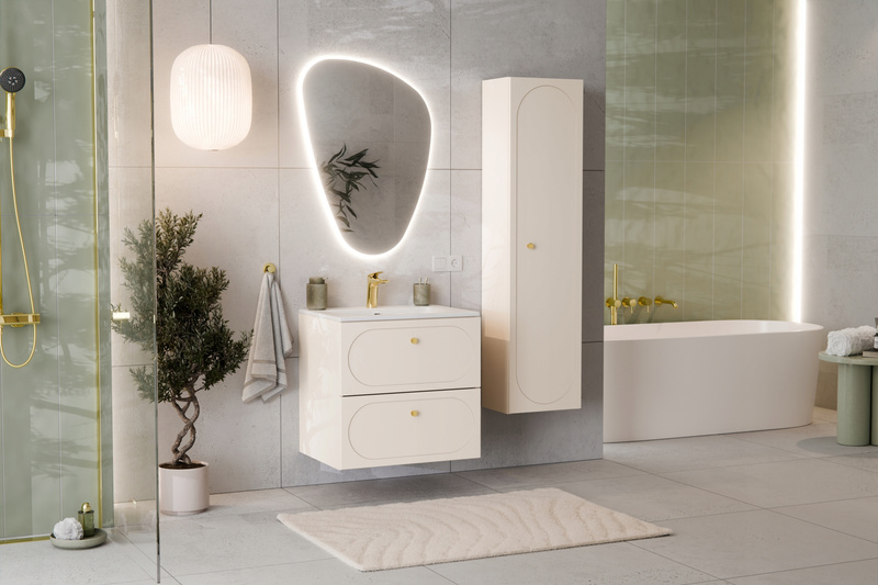 Zestaw meblowy 120cm z blatem, słupek, Meble łazienkowe DONNA Beż Piaskowy