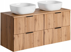 Meble łazienkowe ADEL, Zestaw meblowy 120cm z blatem i umywalkami DĄB WOTAN