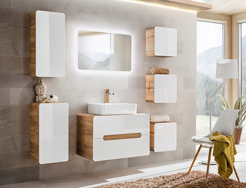 Szafka pod umywalkę 823 40cm, Meble łazienkowe ARUBA Dąb Craft/Biały Połysk