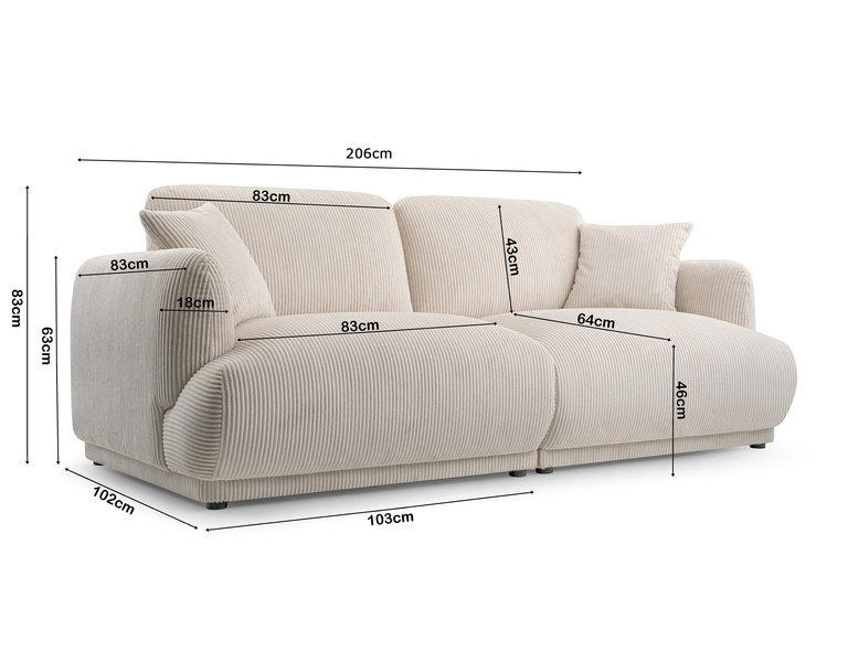 Kanapa, Sofa CHACCO 206 cm, Sofa Modułowa, Wygodna, Do Salonu