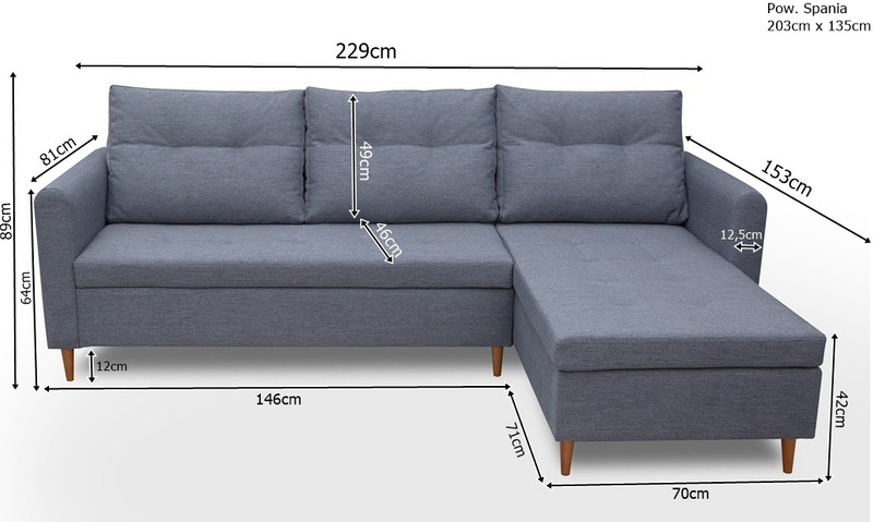 Narożnik z funkcją spania AREO 229 cm + PUFA