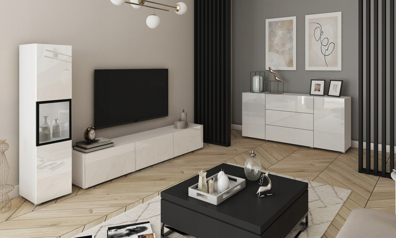 Meblościanka BERLIN Zestaw Mebli, Salon Biały / Biały Połysk
