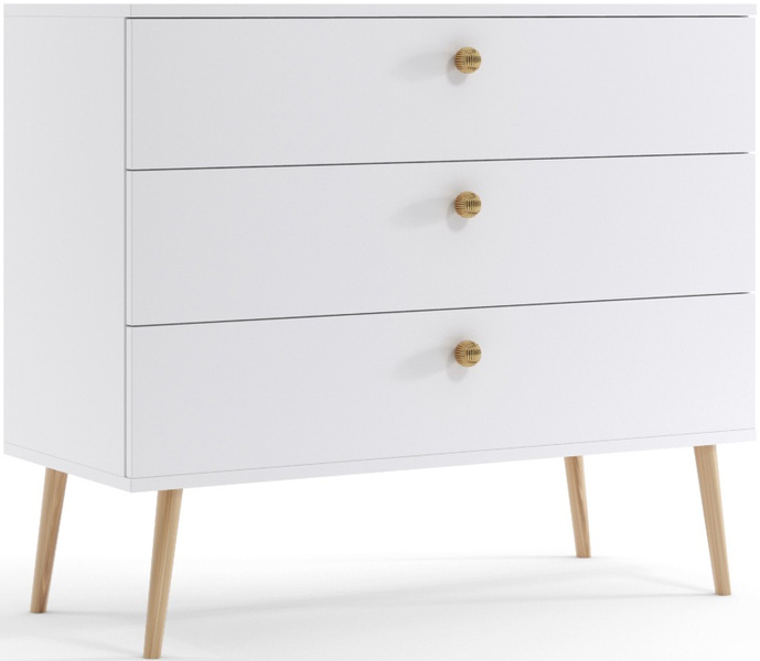 Komoda BOHO drewniane nogi, trzy szuflady BIAŁY MAT