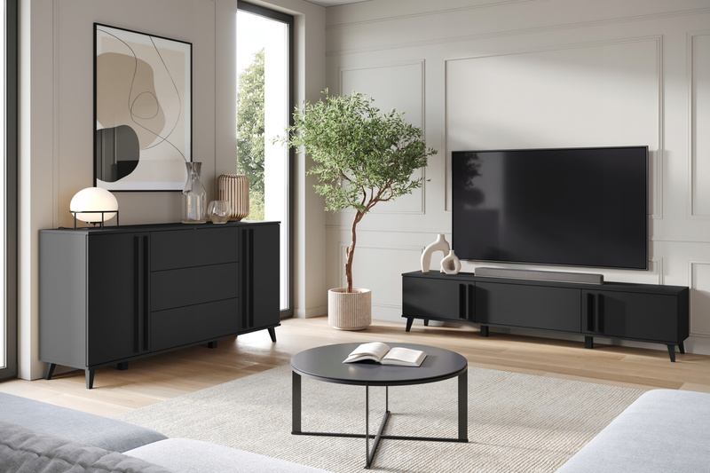 Szafka RTV HELSINKI 180 Dąb Artisan / Czarny Grafit