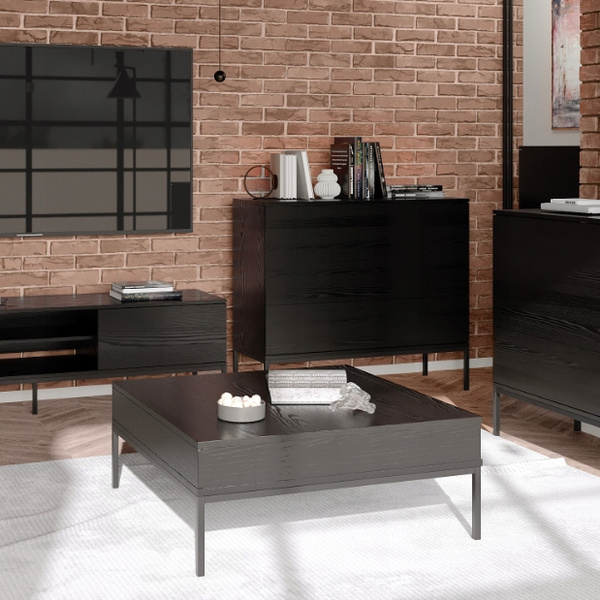 Stolik kawowy INDUST ława, metalowe nogi, dwie szuflady CZARNY
