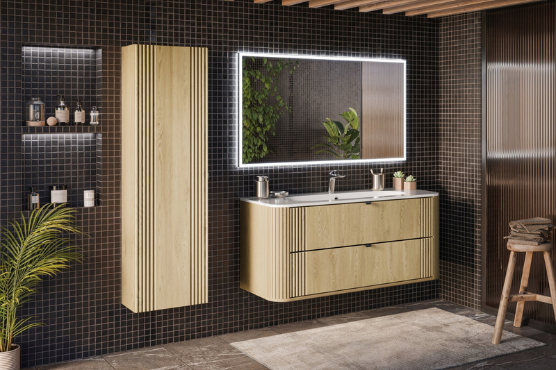 Zestaw 80cm z blatem, umywalka, słupek, Meble łazienkowe OVALIA Dąb Cremona