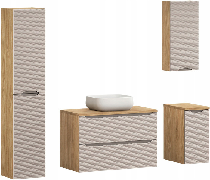 Meble łazienkowe OCEAN BEIGE 90, Umywalka nablatowa, Dąb/Beż, 2 KOLORY