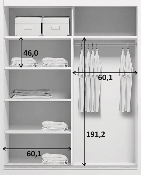 Szafa przesuwna A10 125 / 245 / 62 lustro, różne kolory i rozmiary