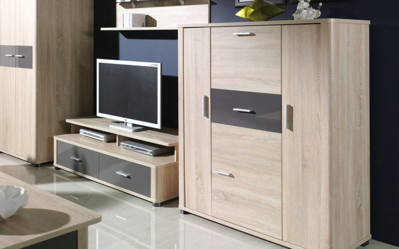 Szafka RTV FILL 5 153 cm, Meble do Salonu FILL, Dąb Sonoma / Grafit Połysk