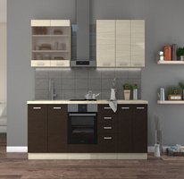 Meble Kuchenne CHAMONIX 240 cm, DĄB FERRARA, LEGNO CIEMNE