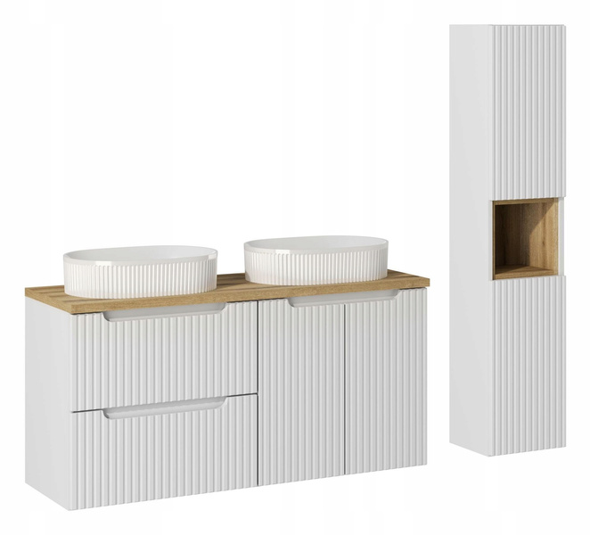 Meble łazienkowe NOVA WHITE 120, 2x umywalka nablatowa, Biały, 3 KOLORY