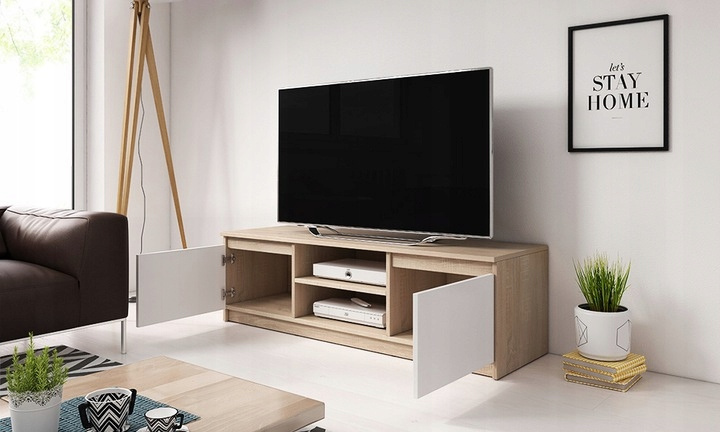 Szafka pod telewizor komoda RTV DINGO 120cm BIAŁY / DĄB SONOMA