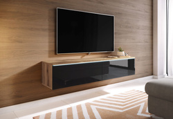 Szafka RTV Lowboard D 140cm DĄB WOTAN / CZARNY POŁYSK