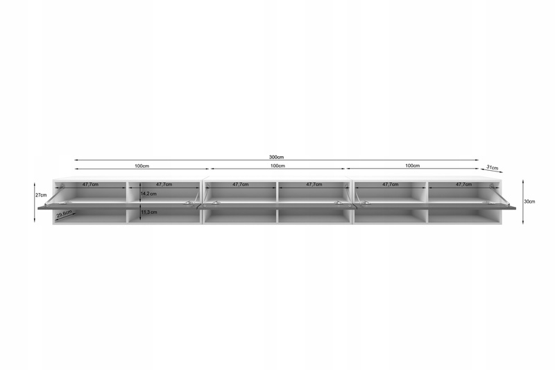 Szafka RTV Lowboard A 300cm Czarny Grafit / Dąb Wotan Jodełka MDF