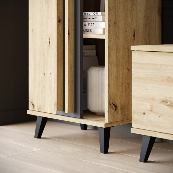 Meblościanka HELSINKI I Zestaw mebli, salon, Dąb Artisan / Czarny Grafit