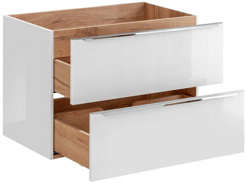 Szafka pod umywalkę, Meble łazienkowe CAPRI Biały Połysk / Dąb Craft Złoty