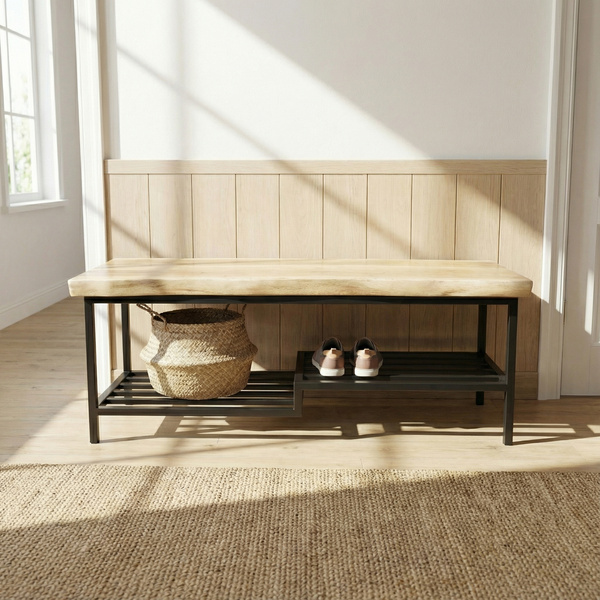 Ławka z drewna dębowego, Ręcznie wykonana , Widoczne naturalne sęki, 2 Kolory