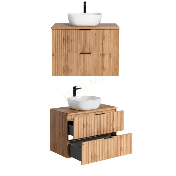 Meble łazienkowe ADEL OAK 80, Zestaw mebli z umywalką nablatową, Lustro LED