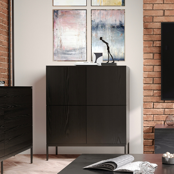 Komoda wysoka INDUST 120cm, drzwiczki, metalowe nogi CZARNY