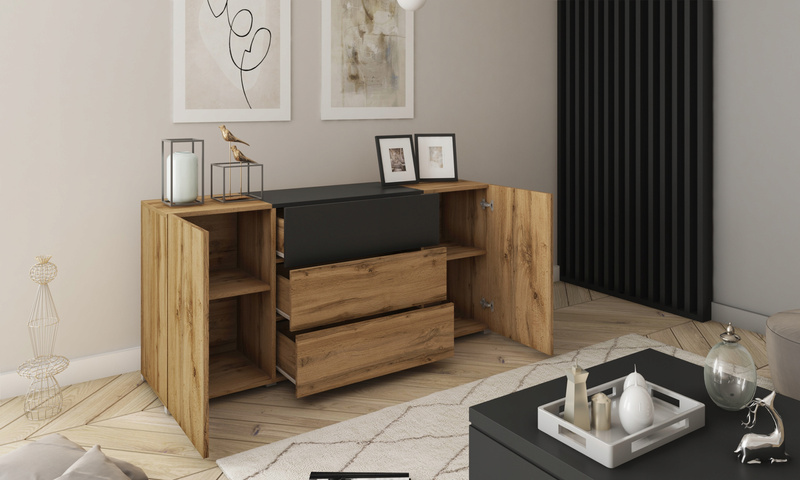 Komoda BERLIN 150 Dąb Wotan / Czarny