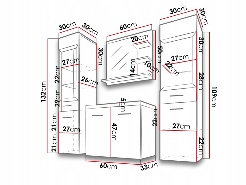 Meble łazienkowe MADRIT I, lustro, umywalka Matera