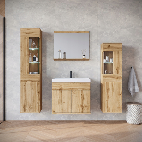 Meble łazienkowe NAIROBI umywalka, lustro DĄB WOTAN