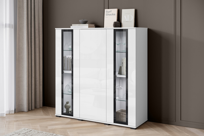 Komoda wysoka CARO 120cm Biały / Biały Połysk