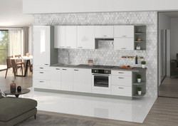 Meble kuchenne BIANCA BIAŁY POŁYSK/SZARY PLATYNOWY zestaw kuchnia 350cm