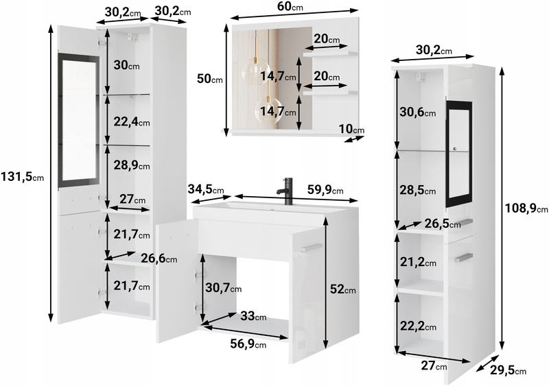 Meble łazienkowe MADRIT I, lustro, umywalka Kaszmirowy Beż