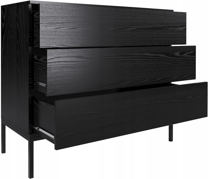 Komoda INDUST 100cm, 3 szuflady, metalowe nogi CZARNY