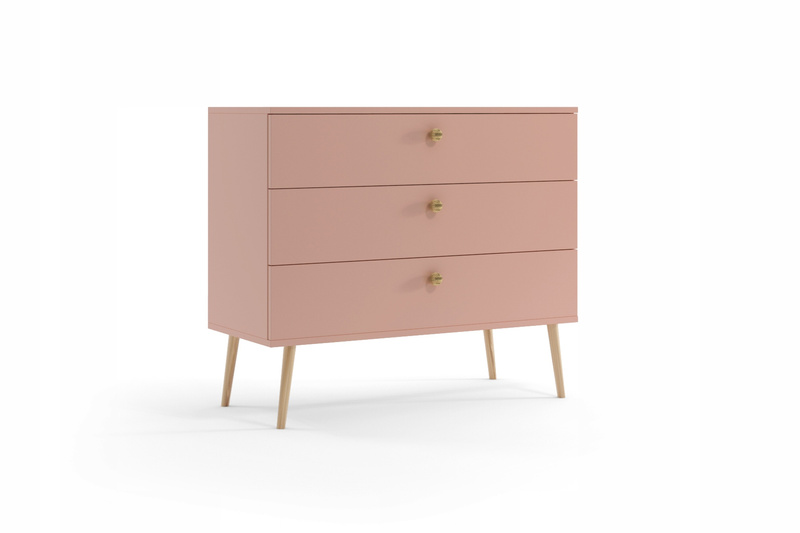 Komoda BOHO drewniane nogi, trzy szuflady BIAŁY MAT