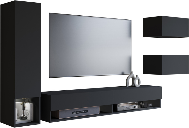 Meblościanka, Zestaw Mebli AMADEO salon Czarny Grafit