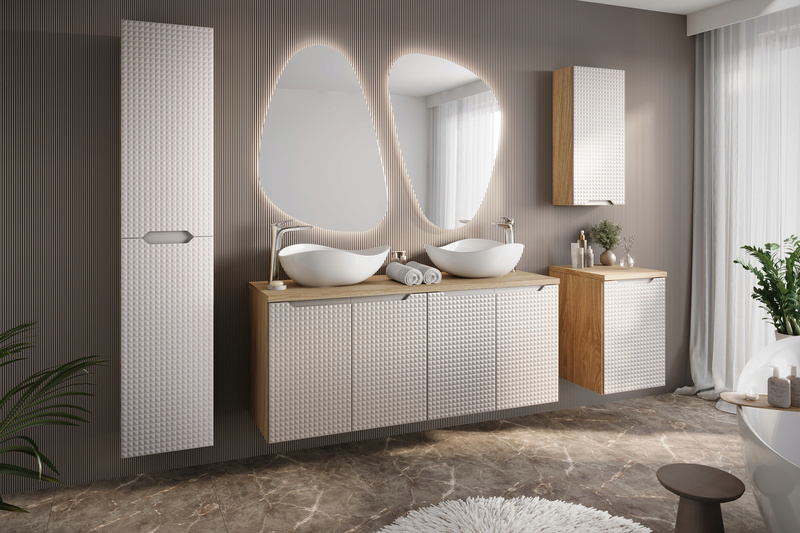 Zestaw meblowy 120cm blat umywalka, Meble łazienkowe LUXOR Dąb Olejowany/Beż
