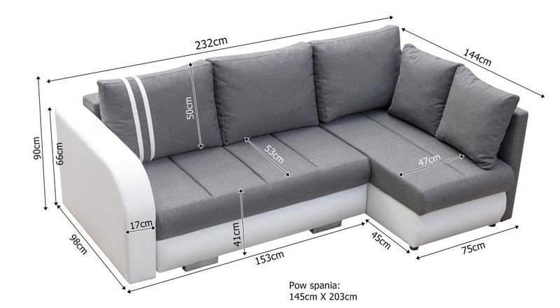 Narożnik z funkcją spania R-CITY 232 cm, Rozkładany, Rogówka