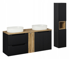 Meble łazienkowe NOVA BLACK 140, 2xUmywalka nablatowa, Czarny/Dąb, 3 KOLORY