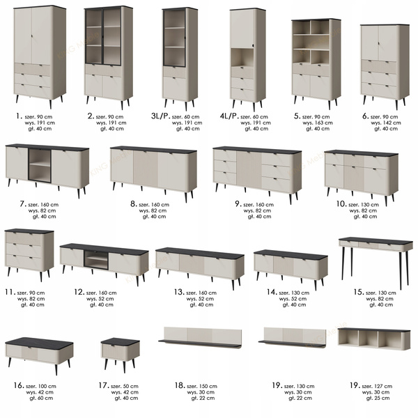 Półka MARLY 20 127cm, Meble Pokojowe MARLY, KASZMIR / SZARY KAMIEŃ