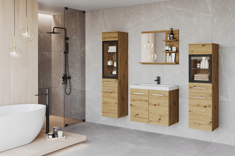 Meble łazienkowe MADRIT I, lustro, umywalka Dąb Artisan