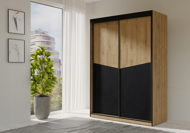Szafa przesuwna ASTON 2, Meble do Sypialni ASTON, Dąb Odwieczny / Czarny