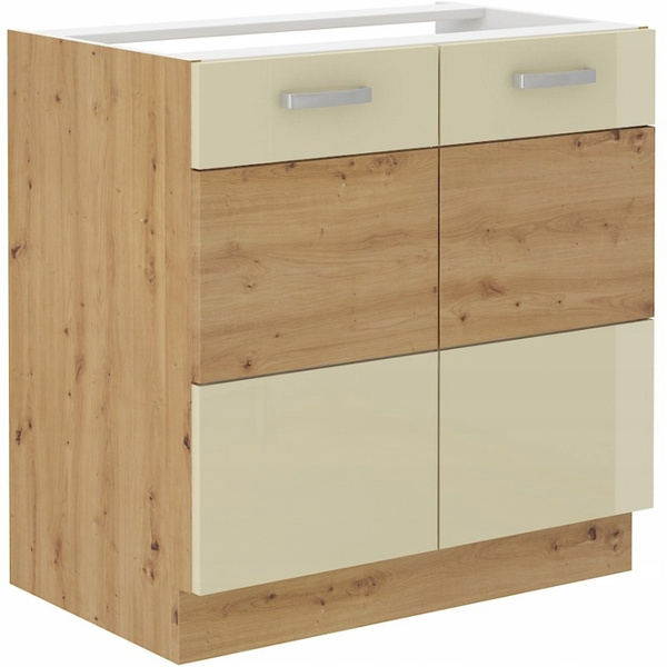 Szafka kuchenna dolna ARTISAN 80 ZL 2F BB KREM POŁYSK / DĄB ARTISAN