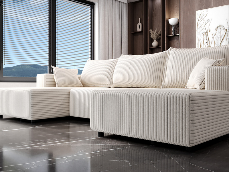 Narożnik z Funkcją Spania SOFT U 333 cm, Rozkładany, Pojemnik, Rogówka