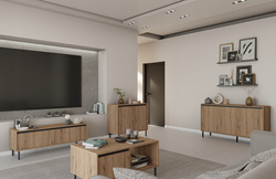 Zestaw mebli OSAKA Szafka wisząca + Szafka RTV + Komoda + Stolik DĄB EVOKE