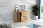 Komoda loftowa SORENTO 120cm lamele szuflady Dąb Craft Złoty / Czarny