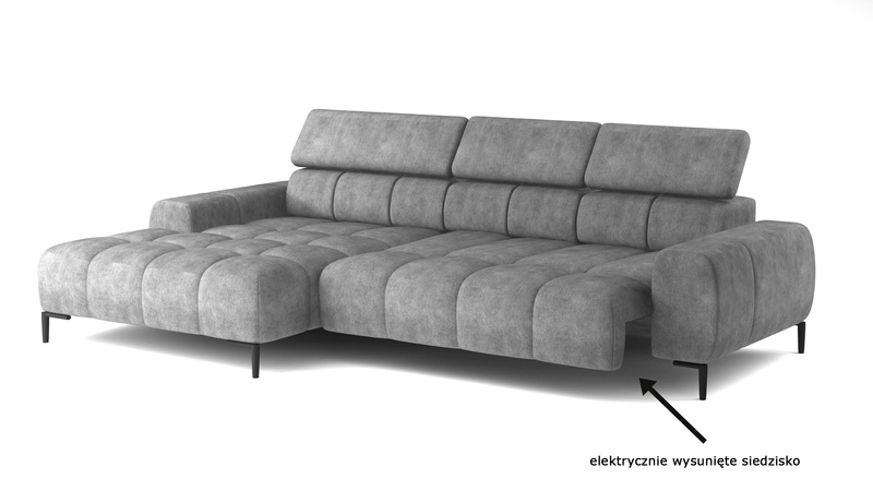 Narożnik PLAZA S 270 cm, Elektryczna regulacja siedziska, Zagłówki