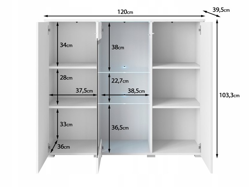 Witryna VERA HIGHBOARD 120 Biały / Biały Połysk