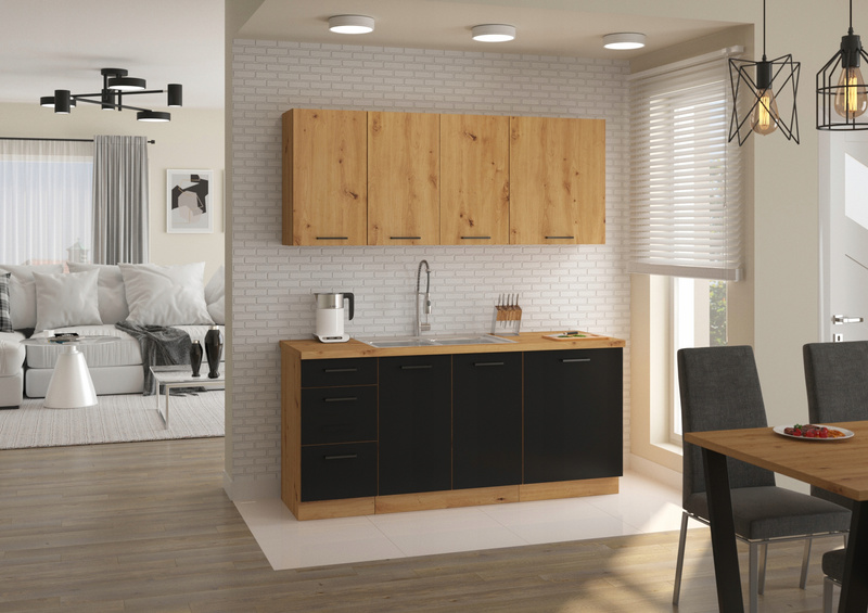 Szafka kuchenna dolna narożna MODENA 105 ND 1F BB CZARNY MAT/DĄB ARTISAN