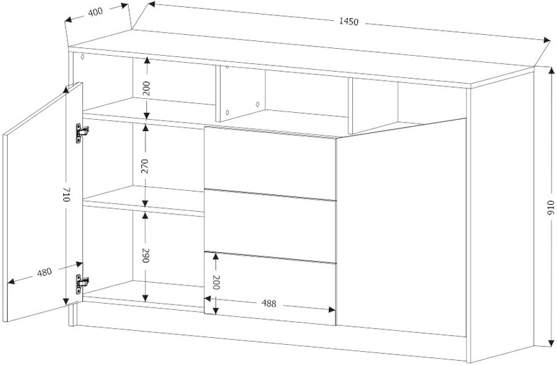 Komoda ASTON 3 150cm, Szarobeżowy / Dąb Olejowany